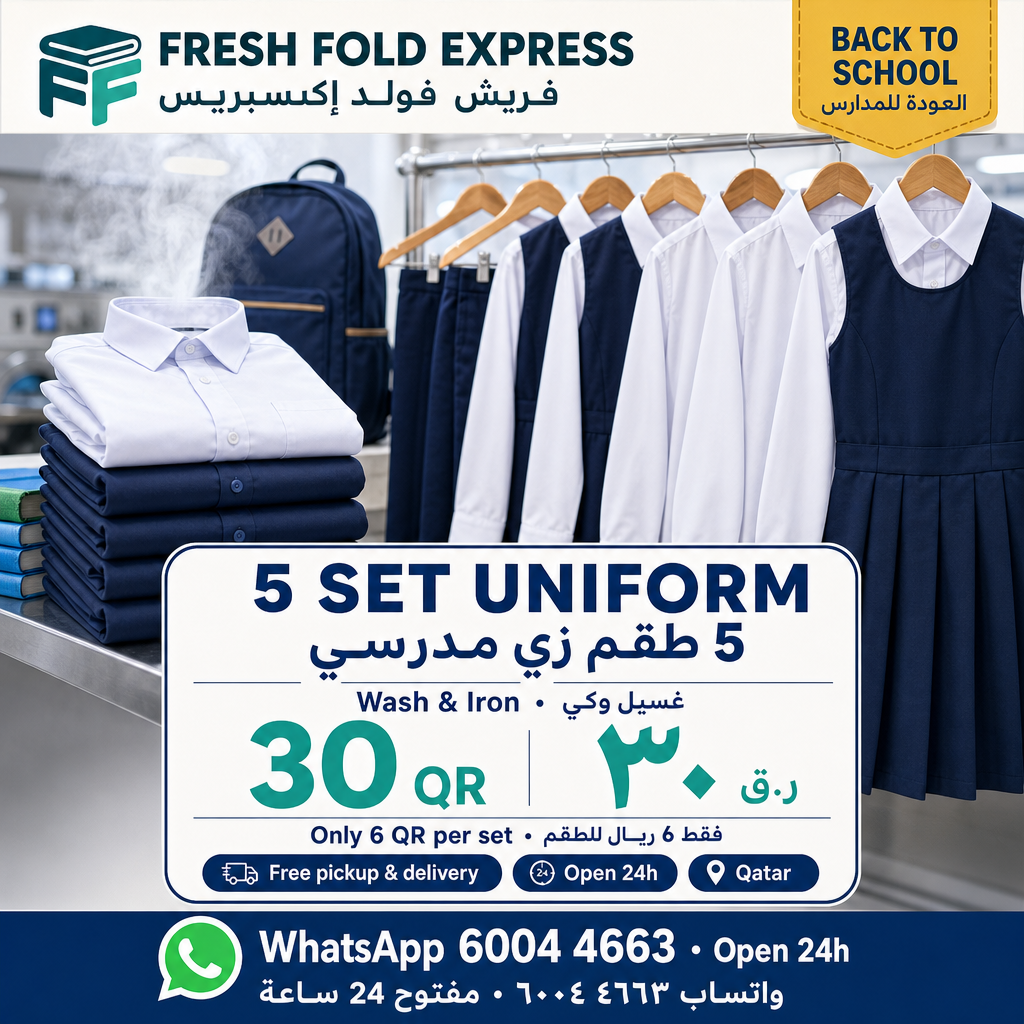 Back to school: 5 uniforms wash and iron for 30 QR